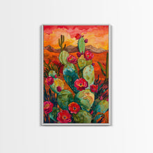 Load image into Gallery viewer, Framed Canvas Print, Blooming Cacti in Desert Sunset, Stunning Wall Art for Living Room or Bedroom Decor
