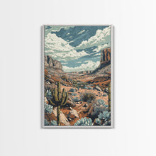 Carregar imagem no visualizador da galeria, Vintage Western Desert Landscape Art Print, Retro Cactus Framed Canvas, Scenic Southwest Artwork, Unique Desert Wall Decor
