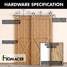 Load image into Gallery viewer, Double Track U-Shape Bypass Sliding Barn Door Hardware Kit - Diamond Design Roller
