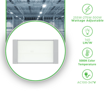 Load image into Gallery viewer, 2ft LED Linear High Bay Light with Selectable Wattage (225W, 275W, 300W) - 42,000 Lumens, 5000K CCT - DLC Certified for Warehouse Lighting
