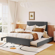 Load image into Gallery viewer, Full Size Upholstered Platform Bed with 2 Drawers and 1 Twin Size Trundle, Classic Headboard Design, Gray
