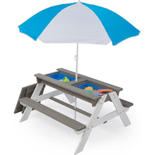 Carregar imagem no visualizador da galeria, 3-in-1 Kids Outdoor Wooden Picnic Table With Umbrella, Convertible Sand &amp; Wate, Gray ASTM &amp; CPSIA CERTIFICATION
