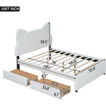 Load image into Gallery viewer, Full Size Upholstered Platform Bed with Cartoon Ears Shaped Headboard and 2 Drawers, White
