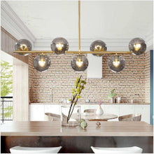 Load image into Gallery viewer, KCO Lighting Mid Century Modern Globe Sputnik Chandelier Gold Brass Pendant Hanging Light Fixture with Smoke Grey Glass Globe 7-Light Pendant Lighting for Kitchen Island Dining Living Room
