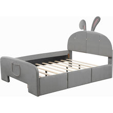 Load image into Gallery viewer, Full Size Velvet Platform Bed with Rabbit-Shaped Headboard, with Drawers, with Bed-End Storage Pocket, Gray
