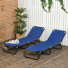 Load image into Gallery viewer, 2 Piece Folding Chaise Lounge Pool Chairs, Outdoor Sun Tanning Chairs with 5-Level Reclining Back, Steel Frame for Beach, Yard, Patio, Blue
