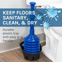 Carregar imagem no visualizador da galeria, Antimicrobial Bellows Accordion Toilet Plunger with Black Storage Tray (Blue)
