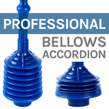 Carregar imagem no visualizador da galeria, Antimicrobial Bellows Accordion Toilet Plunger with Black Storage Tray (Blue)

