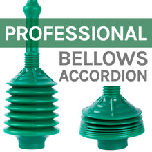 Carregar imagem no visualizador da galeria, Antimicrobial Bellows Accordion Toilet Plunger with Black Storage Tray (Green)
