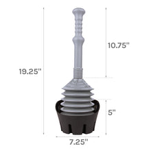 Carregar imagem no visualizador da galeria, Antimicrobial Bellows Accordion Toilet Plunger with Black Storage Tray (Grey)
