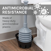 Carregar imagem no visualizador da galeria, Antimicrobial Bellows Accordion Toilet Plunger with Black Storage Tray (Grey)
