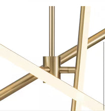 Load image into Gallery viewer, HUOKU 40-Watt 3-Light Dimmable Integrated LED Aged Brass Sputnik, Tubed Linear, Cylinder Chandelier for Dining Room

