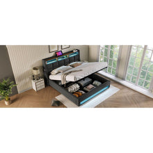 Carregar imagem no visualizador da galeria, Full size Upholstered Platform bed with a Hydraulic Storage System, LED and USB Charging, Grey (without mattress)
