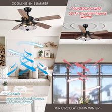 Cargar imagen en el visor de la galería, 52&quot; Antone Industrial Downrod Mount Reversible Ceiling Fan with Lighting and Remote Control
