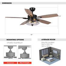 Cargar imagen en el visor de la galería, 52&quot; Antone Industrial Downrod Mount Reversible Ceiling Fan with Lighting and Remote Control
