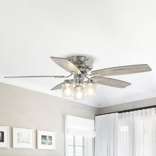 Cargar imagen en el visor de la galería, 52&quot; Bangatore Traditional Chrome Flush Mount Reversible Ceiling Fan with Lighting and Remote Control
