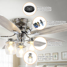 Cargar imagen en el visor de la galería, 52&quot; Bangatore Traditional Chrome Flush Mount Reversible Ceiling Fan with Lighting and Remote Control
