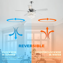 Cargar imagen en el visor de la galería, 52&quot; Berkshire Modern Downrod Mount Reversible Crystal Ceiling Fan with Lighting and Remote Control
