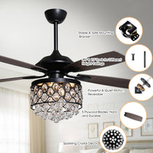 Cargar imagen en el visor de la galería, 52&quot; Berkshire Modern Downrod Mount Reversible Crystal Ceiling Fan with Lighting and Remote Control
