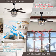 Cargar imagen en el visor de la galería, 52&quot; Berkshire Modern Downrod Mount Reversible Crystal Ceiling Fan with Lighting and Remote Control
