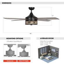 Cargar imagen en el visor de la galería, 52&quot; Cason Modern Downrod Mount Reversible Ceiling Fan with Lighting and Remote Control
