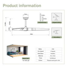 Carregar imagem no visualizador da galeria, 52” Ceiling Fan with Remote, Reversible DC Motor, 3 Wood Blades
