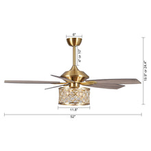 Cargar imagen en el visor de la galería, 52&quot; Cochin Modern Downrod Mount Reversible Crystal Ceiling Fan with Lighting and Remote Control
