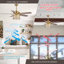 Cargar imagen en el visor de la galería, 52&quot; Cochin Modern Downrod Mount Reversible Crystal Ceiling Fan with Lighting and Remote Control
