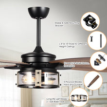 Cargar imagen en el visor de la galería, 52&quot; Coimbatore Farmhouse Downrod Mount Reversible Ceiling Fan with Lighting and Remote Control
