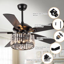 Cargar imagen en el visor de la galería, 52&quot; Dicken Modern Downrod Mount Reversible Crystal Ceiling Fan with Lighting and Remote Control
