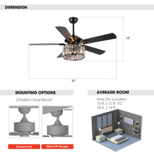 Cargar imagen en el visor de la galería, 52&quot; Dicken Modern Downrod Mount Reversible Crystal Ceiling Fan with Lighting and Remote Control
