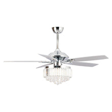 Cargar imagen en el visor de la galería, 52&quot; Elkton Modern Chrome Downrod Mount Reversible Crystal Ceiling Fan with Lighting and Remote Control
