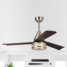 Cargar imagen en el visor de la galería, 52&quot; Farmhouse Satin Nickel Downrod Mount Reversible Crystal Ceiling Fan with Lighting and Remote Control
