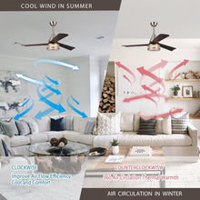 Cargar imagen en el visor de la galería, 52&quot; Farmhouse Satin Nickel Downrod Mount Reversible Crystal Ceiling Fan with Lighting and Remote Control
