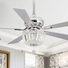 Cargar imagen en el visor de la galería, 52&quot; Ganga Modern Downrod Mount Reversible Crystal Ceiling Fan with Lighting and Remote Control
