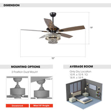 Cargar imagen en el visor de la galería, 52&quot; Howell Modern Downrod Mount Reversible Crystal Ceiling Fan with Lighting and Remote Control
