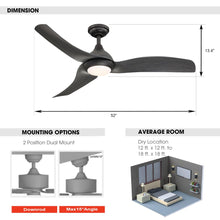 Cargar imagen en el visor de la galería, 52&quot; Industrial DC Motor Downrod Mount Reversible Ceiling Fan with LED Lighting and Remote Control
