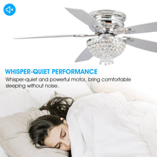 Cargar imagen en el visor de la galería, 52&quot; Kanpur Modern Chrome Flush Mount Reversible Crystal Ceiling Fan with Lighting and Remote Control
