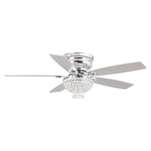 Cargar imagen en el visor de la galería, 52&quot; Kanpur Modern Chrome Flush Mount Reversible Crystal Ceiling Fan with Lighting and Remote Control
