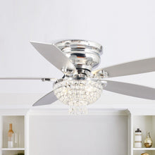 Cargar imagen en el visor de la galería, 52&quot; Kanpur Modern Chrome Flush Mount Reversible Crystal Ceiling Fan with Lighting and Remote Control
