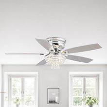 Cargar imagen en el visor de la galería, 52&quot; Kanpur Modern Chrome Flush Mount Reversible Crystal Ceiling Fan with Lighting and Remote Control
