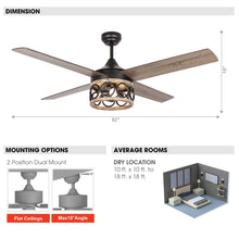 Cargar imagen en el visor de la galería, 52&quot; Kashmir Farmhouse Downrod Mount Reversible Ceiling Fan with Lighting and Remote Control
