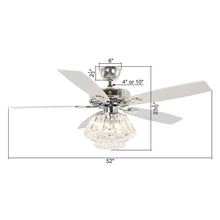 Cargar imagen en el visor de la galería, 52&quot; Kerala Modern Chrome Downrod Mount Reversible Crystal Ceiling Fan with Lighting and Remote Control
