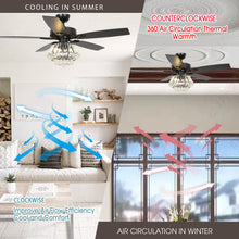 Cargar imagen en el visor de la galería, 52&quot; Kerala Modern Chrome Downrod Mount Reversible Crystal Ceiling Fan with Lighting and Remote Control
