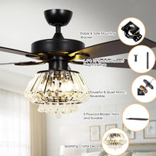 Cargar imagen en el visor de la galería, 52&quot; Kerala Modern Chrome Downrod Mount Reversible Crystal Ceiling Fan with Lighting and Remote Control
