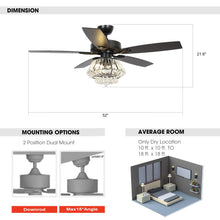 Cargar imagen en el visor de la galería, 52&quot; Kerala Modern Chrome Downrod Mount Reversible Crystal Ceiling Fan with Lighting and Remote Control
