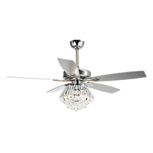 Cargar imagen en el visor de la galería, 52&quot; Kerala Modern Chrome Downrod Mount Reversible Crystal Ceiling Fan with Lighting and Remote Control
