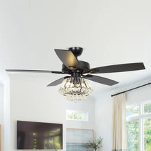 Cargar imagen en el visor de la galería, 52&quot; Kerala Modern Chrome Downrod Mount Reversible Crystal Ceiling Fan with Lighting and Remote Control
