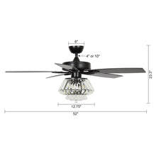 Cargar imagen en el visor de la galería, 52&quot; Kerala Modern Chrome Downrod Mount Reversible Crystal Ceiling Fan with Lighting and Remote Control
