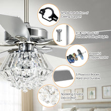 Cargar imagen en el visor de la galería, 52&quot; Kerala Modern Chrome Downrod Mount Reversible Crystal Ceiling Fan with Lighting and Remote Control
